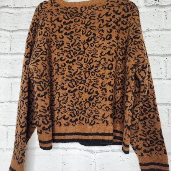 Line Womens Brown Leopard Print Thick Pullover Long Sleeve Sweater Brown Medium - Picture 10 of 12